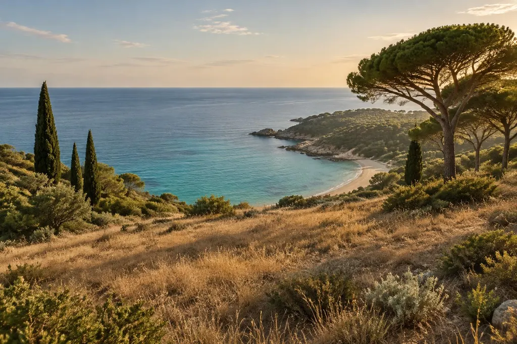 Côte méditerranéenne rocheuse et boisée surplombant une mer turquoise